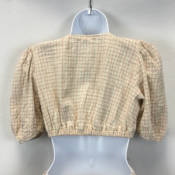 Zara Bow Front Cut Out Puff Sleeve Dress Tan - Picture 4 of 9